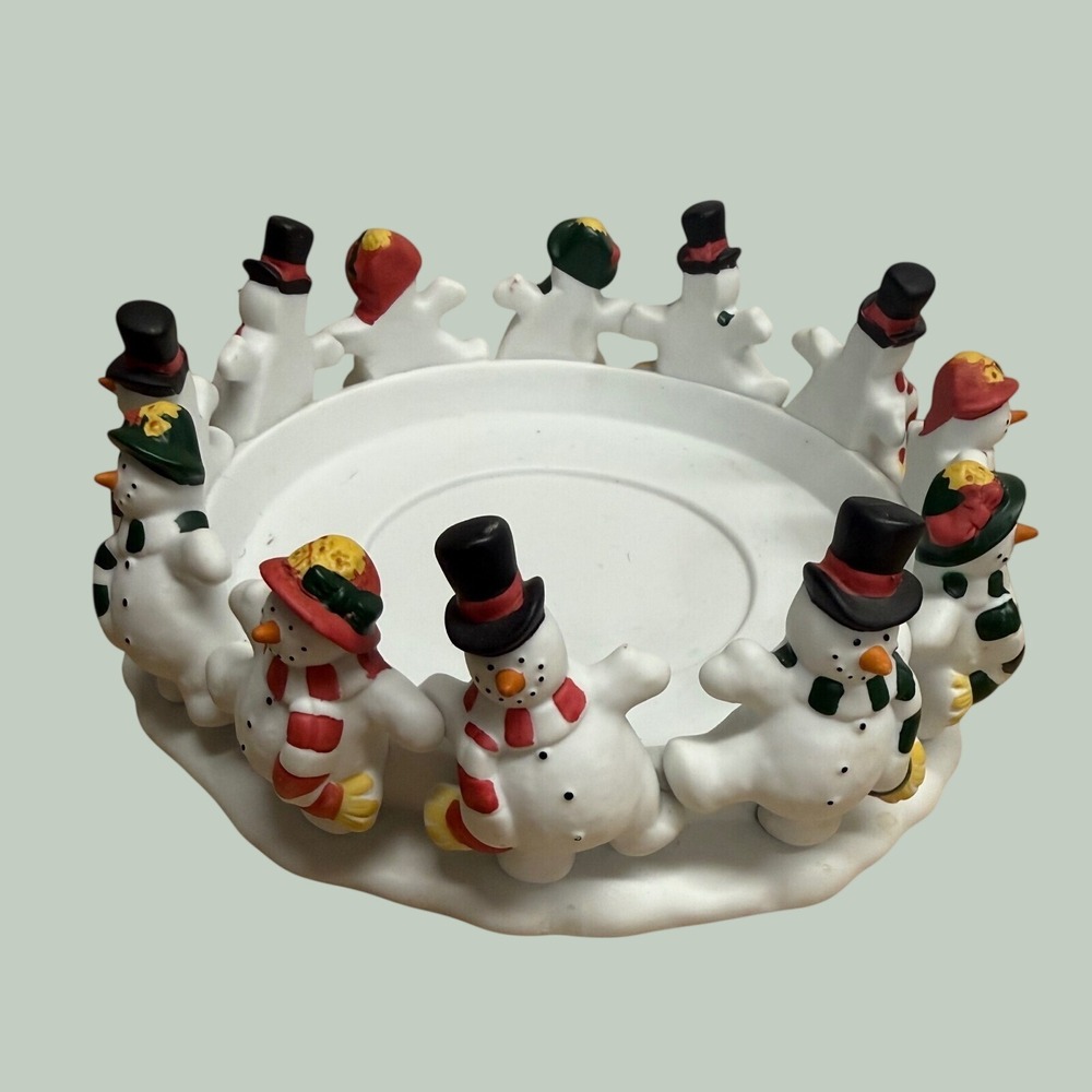 PartyLite Snowman Friends Candle Holder Large White Ceramic Excellent Holiday